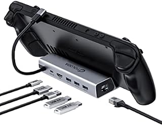 Steam Deck Dock HDMI 4K@60Hz, FOLODA 6 in 1 Valve Steam Deck USB C Hub with Gigabit Ethernet, HD 4K Video Output, 3 USB 3.0, 100W Charge USB-C Port, Stand Dock for Type-C Tablets & Video Games Console