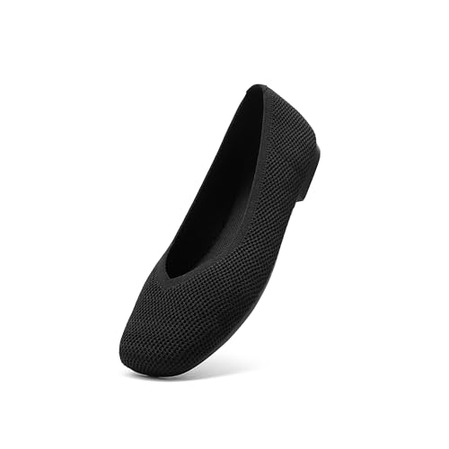 Arromic Wide Width Flats for Women Square Toe Ballet Flats Shoes Comfortable Slip On Knit Dressy Flats