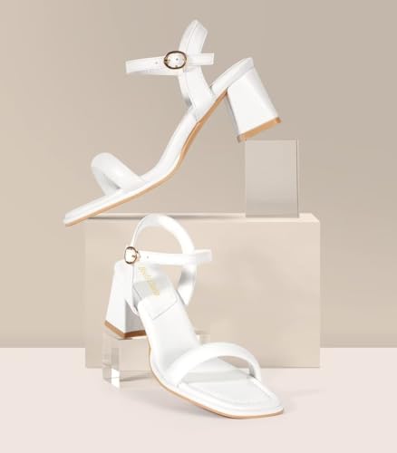 Image of Women's Chunky Block Heeled Sandals Open Toe Strappy Heel | 2.56 Inches Open Toe Ankle Strap Block High Heel Sandal Dress Dancing Sandals Daily Work Party Shoes
