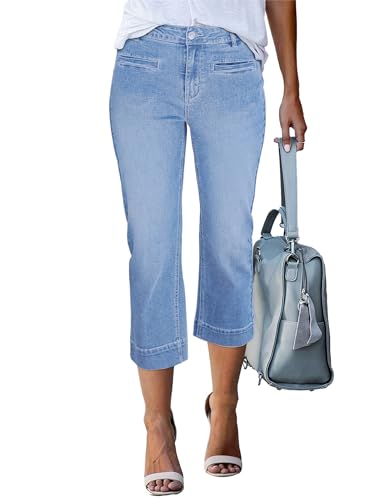 Luvamia High Waisted Cropped Jeans for Women - Casual Denim Capris in Blue Mist - Straight Leg Jeans for Women - Size 12/14