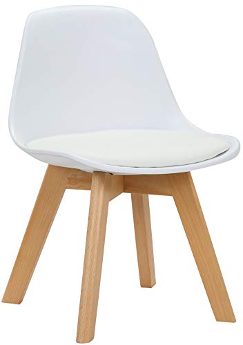 CLP Chaise pour Enfants Lindi en Similicuir I Chaise Basse pour Chambre d'enfants Coque en Plastique I Piètement en Bois De Hêtre Nature, Couleurs:Blanc