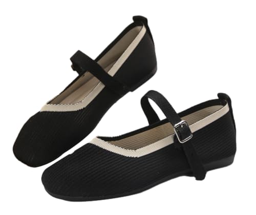 Knit Flats for Women Casual Square Toe Ballet Flats Shoes Comfortable Dressy Flat Shoes Walking Mary Jane Shoe 2025