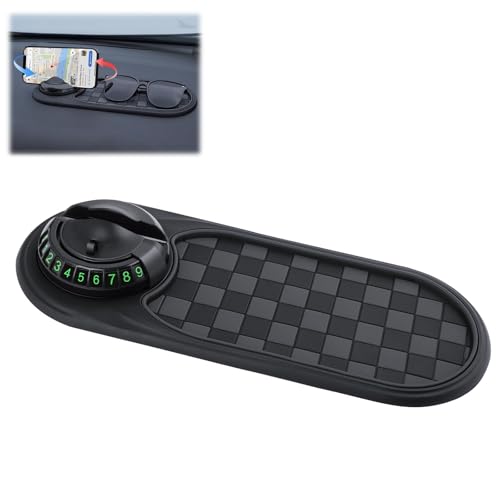 docucher Multifunction Car Anti-Slip Mat, Rotatable Car Anti Slip Mat Phone Holder, Multifunctional Dashboard Mobile Phone Holder with Temporary Parking Numbe, Car Dashboard Accessories (Black)