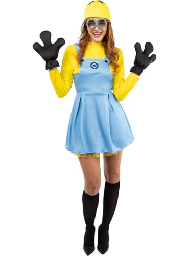 Funidelia | Disfarce de Minions Dave para mulher, desenhos animados, minions, filmes e séries - disfarce para adultos e acessórios divertidos para festas, carnaval e Halloween - tamanho L - amarelo