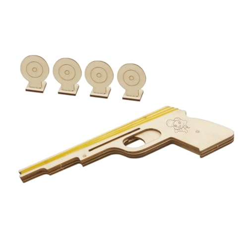 Levemolo Bois Pistolet Élastique à Assembler pour Garçon Fille Garçon Fille Lanceur de Bande Caoutchouc Jeu Intérieur Extérieur pour Coordination et...
