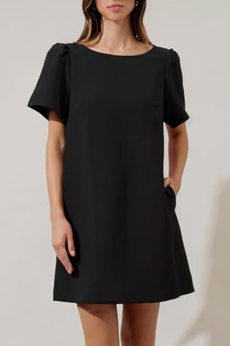 Kedera Women's Casual Mini Bow Crew Neck Short Sleeves Loose Dresses Swing Solid Shift Dress with Pockets2