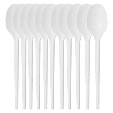 Set Di 100 Cucchiaini Da Dessert In Plastica Riutilizzabili - Trasparenti E Bianchi, Resistenti, Per Catering