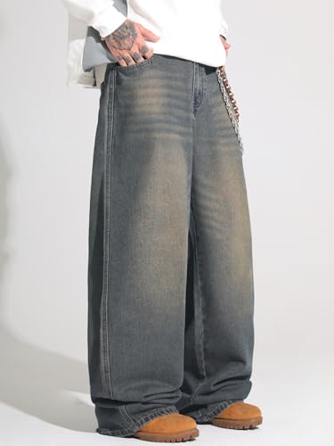 Image of DFGIGT Mens Baggy Jeans Wide Leg Denim Pants Y2k Loose Fit Streetwear