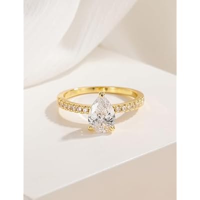 EAMTI 2CT 925 Sterling Silver Engagement Rings Pear Cut Cubic Zirconia CZ Wedding Promise Rings for Her Stunning Teardrop Wedding Bands for Women Size 3-11