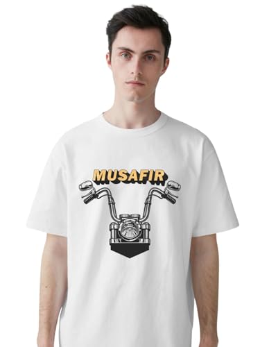Image of T-Shirt for Men - 100% Cotton Ladakh Motorcycle Rider Half Sleeve Round Neck Graphic Print | Regular & Oversized Fit | 180 /220 GSM | S-5XL | Black, Navy Blue, Olive, Red, White