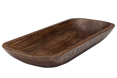 BNDPLUS Walnut Wooden Dough Bowl 19 Inch – Large Hand-Carved Mango Wood Centerpiece for Rustic Farmhouse Decor & Fruit Bowl
