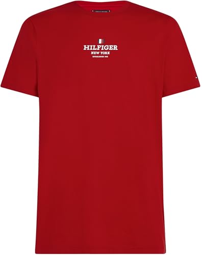 Tommy Hilfiger Herren T-Shirt Kurzarm mit Branding, Mehrfarbig (Medium Red), S – Ansicht 5