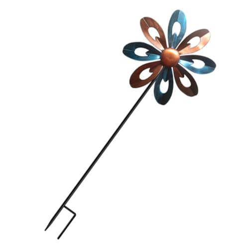 Milisten Mulino a Vento in Ferro Decorativo da Giardino per Esterni, Ornamento Mulino a Vento Floreale in Metallo Resistente per Cortile e Prato, Scultura Segnavento Rotazione e Design Unico
