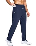 G Gradual Men's Fleece Lined Pants with Zipper Pocket Winter Warm Athletic Joggers Sweatpants for Men Workout Running Gym(Navy,L)