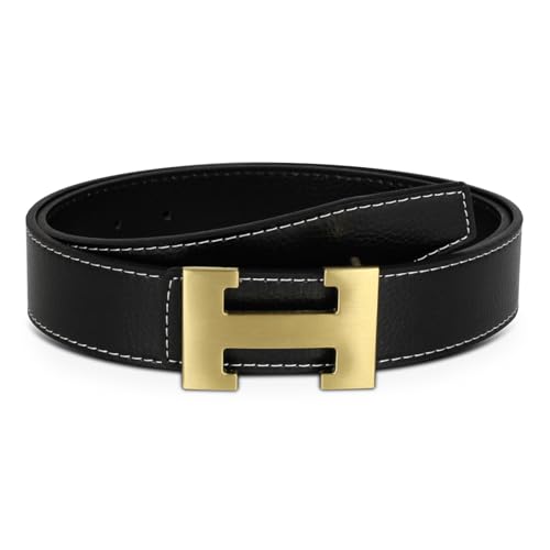 Image of Aurolran Men&Womens Leather Dress Belt Business Automatic Buckle Belt Color-Black Silver Gold