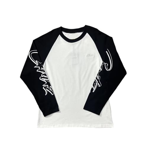 HAOZYUN Frühling Und Sommer Trend Brief Gedruckt Unisex Casual Lose Farbe Geblockte Schulter Langarm T-Shirt-Color-1||S