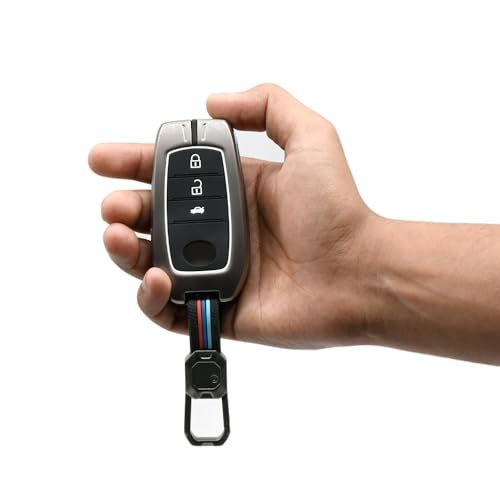 Image of BKN Luxury Metal Soft Car Key Cover Shell with Keychain & Full Protection Compatible with Toyota Fortuner | Fortuner Legender | Innova Hycross | Invicto 3 Button Smart Key