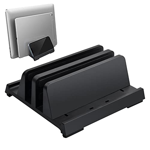 Soporte vertical para ordenador portátil, doble vertical, ahorro de espacio, soporte vertical para portátil para MacBook, iPad, Huawei, Surface, Dell, HP, Lenovo (negro) Cover