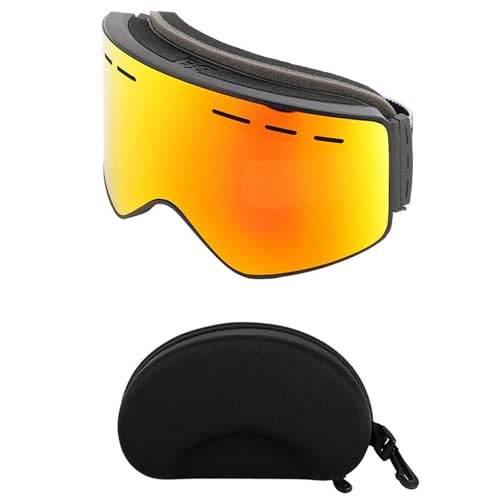 keynoyin Double-layer anti-fog glasses for cylindrical skiing, coated outdoor skiing goggles-black frame, full red