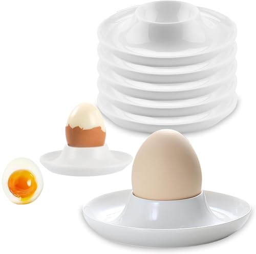 SHSHbuy Eierbecher Set,6 Stück Eierbecher Lustig,Weiss Kunststoff Eierständer mit Ablage,Egg Cups,Runde Eierbecher für Kinder,Frühstück Eierhalter Hart und Weichgekochten Eiern