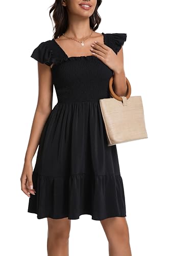Women's Summer Casual Sleeveless Square Neck Dress 2025 Pleated Flowy Backless Going Out Short Dress