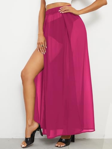 OYOANGLE Women's Sheer Mesh Hight Waist Split Beach Cover Up Long Skirt4