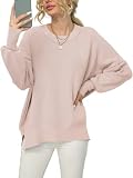 Popular Winter Coldproof Soft Touch Oversized Pink Sweater for Women Trendy Casual Low Crewneck Batw