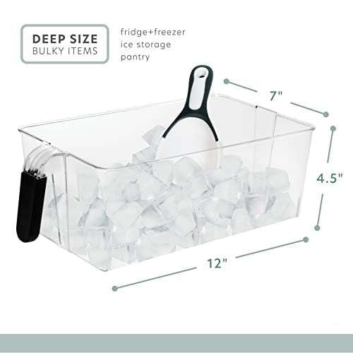 Ice Cube Tray + Ice Scoop For Freezer | Ice Bin & Flexible Scoop | BPA Free, Food Safe Ice Bucket | Clear Plastic Storage Bin, Laundry Detergent Holder, Freezer and Refrigerator Organizer Bin
