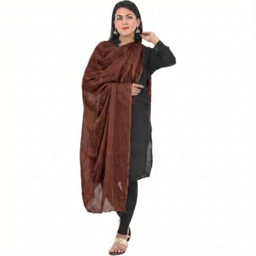 Image of Women's Solid Plain Pure Cotton long Dupatta & Chunnis odhni with pom pom border, 2.25 meter