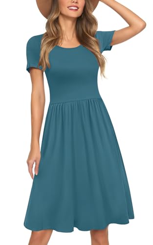 Image of Womens Short Sleeve Empire Waist Dresses Casual Summer Dress with Pockets