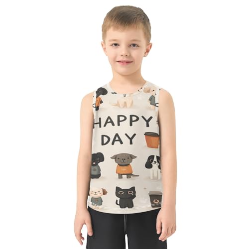Bolaz Boys Athletic Quick Dry Tank Top Sleeveless Workout T Shirts Age 11-15,Cartoon Dogs2