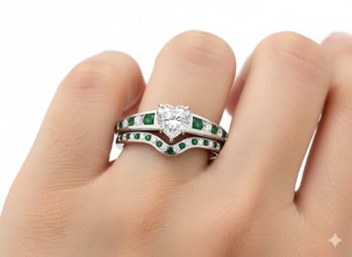 Image of Choose Your Gemstone Graduated Channel Setting Diamond CZ Wedding Sterling Silver Heart Shape Wedding Engagement Birthstone Stackable Ring Size US 4 to 12