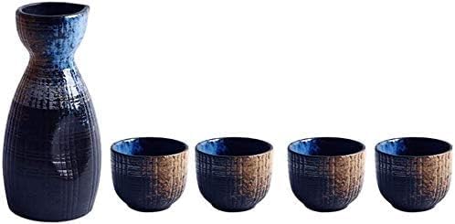 Sake Cup Set -Style 5 Piece Ceramic Wine Glass Set Quaint Temperament Frosted Texture for Warm/Cold Sake Service Sake Pot Set