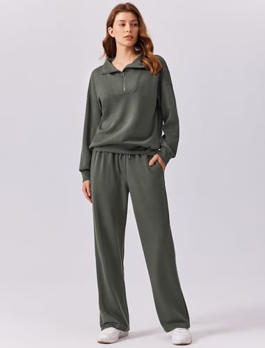 Image of PINSPARK 2 Piece Sets for Women 2026 Fall Outfits Sweatsuit Oversized Sweatshirt Wide Leg Sweatpants Matching Set Tracksuit