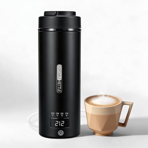 Image of Travel Electric Kettle Small, Smart Water Bottle with 4 temperature control, 450 mL Portable Self Heating Kettle with Leak-Proof for Dormitories, Offices, Business Travel Hotels, 120V