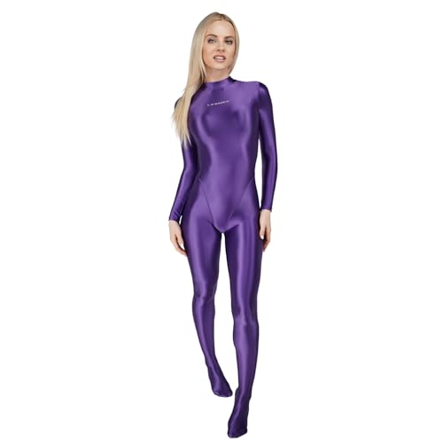 LEOHEX Full Bodysuit Womens Shiny Zentai Upgraded Fabric High Elastic Spandex Catsuit Soft & Comfortable(Purple,L)