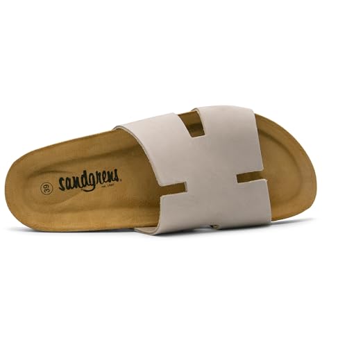 Image of Sandgrens Handmade Unisex Cork Slides | European Top Grain Leather Sandals with Soft Suede Footbed and EVA Rubber Sole | Avila