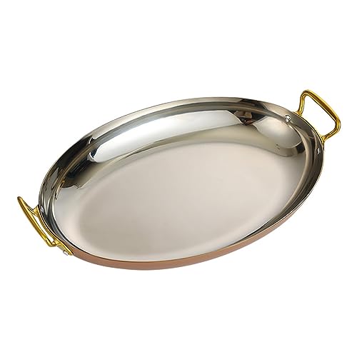 OWOHYG Paella De Acero Inoxidable con Asas Dobles, Ovalada, Antiadherente, Sin Revestimiento, para Hogares Y Restaurantes, 30 Cm, Plateada, 40 Cm
