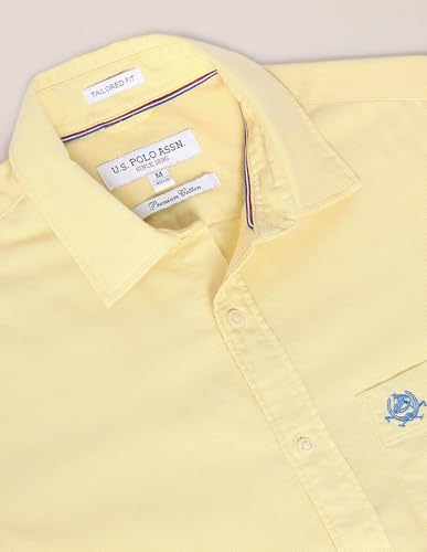 Image of U.S. Polo ASSN. Men's Solid Spread Collar Premium Cotton Oxford Tailored Fit Shirt