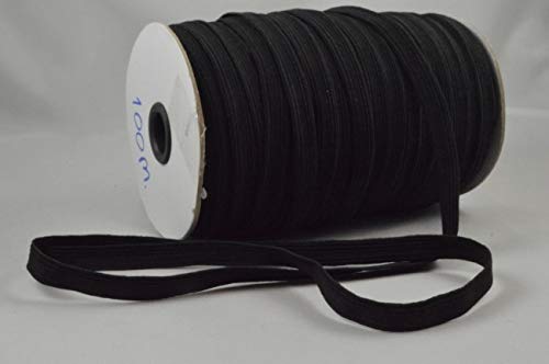 RIBBON WRITER Flat elastic BLACK 10mm x 1 Metre cut from roll