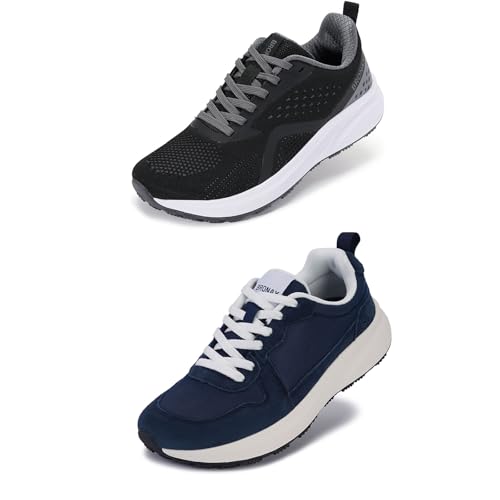 BRONAX Womens Wide Toe Box Shoes Black Grey and Dark Blue Size 9w