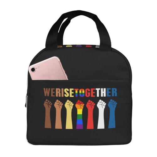 We Rise Together Equality Social Justice Lunch Bag for Women Adults Men Insulated Lunch Box, Leakproof Cooler Food Containers Reusable High Capacity Lunch Tote Bags for Work/Travel/Office