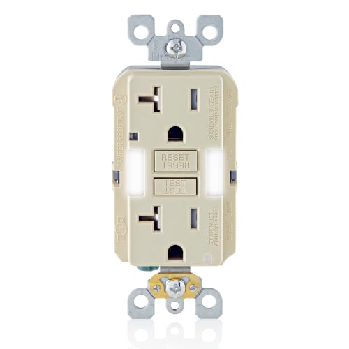 Leviton Slim GFCI Outlet with Guidelight, 15 Amp, GFNL2-I, Ivory