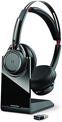 Plantronics - Voyager Focus UC with Charge Stand (Poly) - Bluetooth Dual-Ear (Stereo) Headset with Boom Mic - USB-A Compatible with PC and Mac - Active Noise Canceling - Works with Teams, Zoom & more