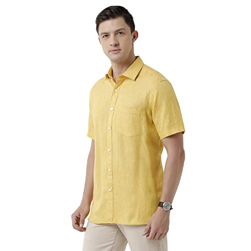 Image of Linen Club Men's Pure Linen White Solid Slim Fit Full Sleeve Casual Shirt