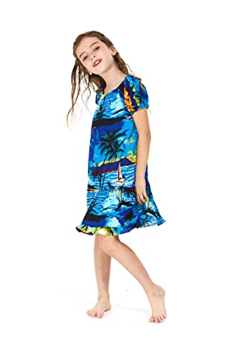 Girl Hawaiian Short Sleeve Simple Muumuu Ruffle Dress in Neon Sunset4