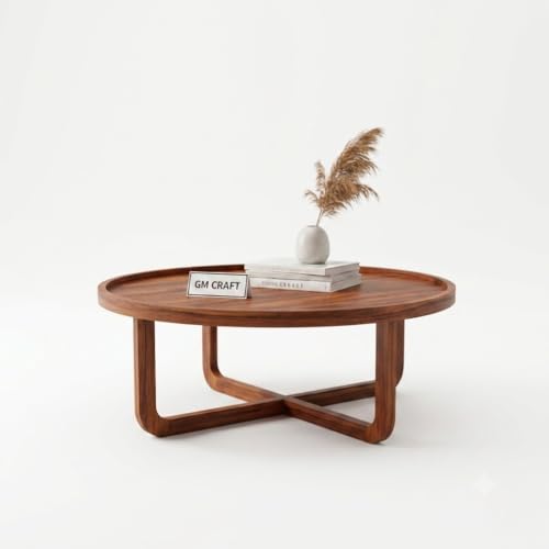 Image of Sheeshsam Wooden Center Coffee Table - Solid Wooden Round Coffee Table for Living Room - Tea Table Teapoy Center Piece for Home Sofa Round Center Table for Living Room (Honey, Kyle)