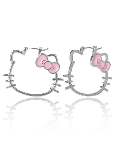 Sanrio Hello Kitty Jewelry Dangle and Hoop Earrings for Women, Fashion Hello Kitty Earrings with Crystals or Enamel Plating