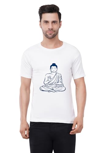 Image of Caseria Men's Cotton Printed T-Shirt -Buddha | 100% Cotton | Half Sleeves | Regular Fit | Printed | Round Neck | Graphic T Shirt