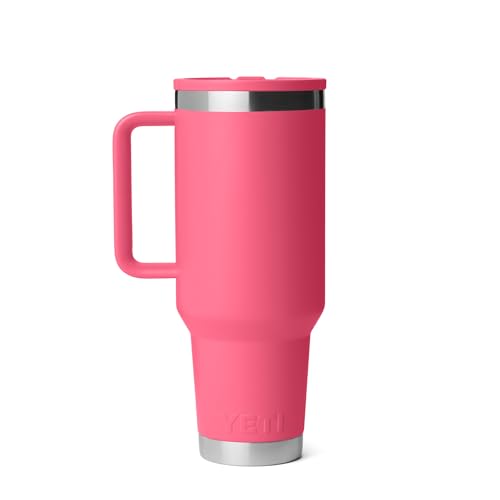 Image of YETI Rambler 40 oz Travel Mug with Flip Straw Lid - Stainless Steel, Vacuum Insulated, Leakproof, Cup Holder Friendly, Tropical Pink